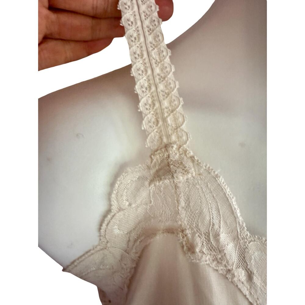 Vintage Illusion Full Slip Sz 34 Ivory Lace Ladder Strap Bodice Pinup Lingerie - Picture 4 of 11